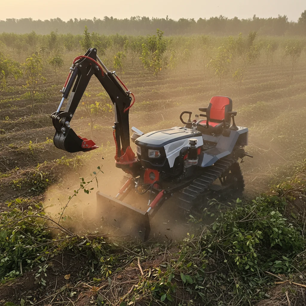 

Mini 15HP Crawler Tractor Rubber Track Diesel Farm Machine Rotary Tiller Ditching Weeding Bulldozing for Garden Orchard