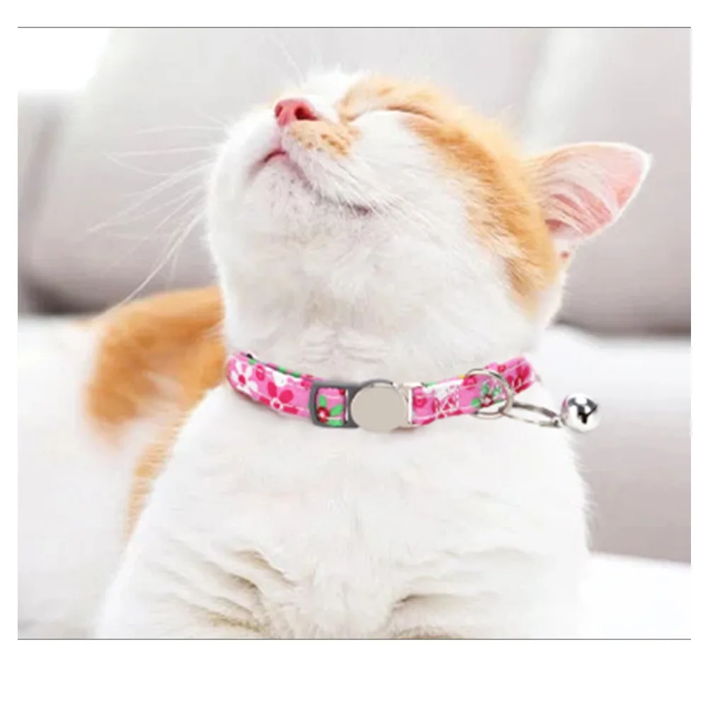 Anti Loss Adjustable Sweet Floral Cat Collar  Pet Accessories Free Engraving of Name and Number Metal Safety Buckle Cat Ring