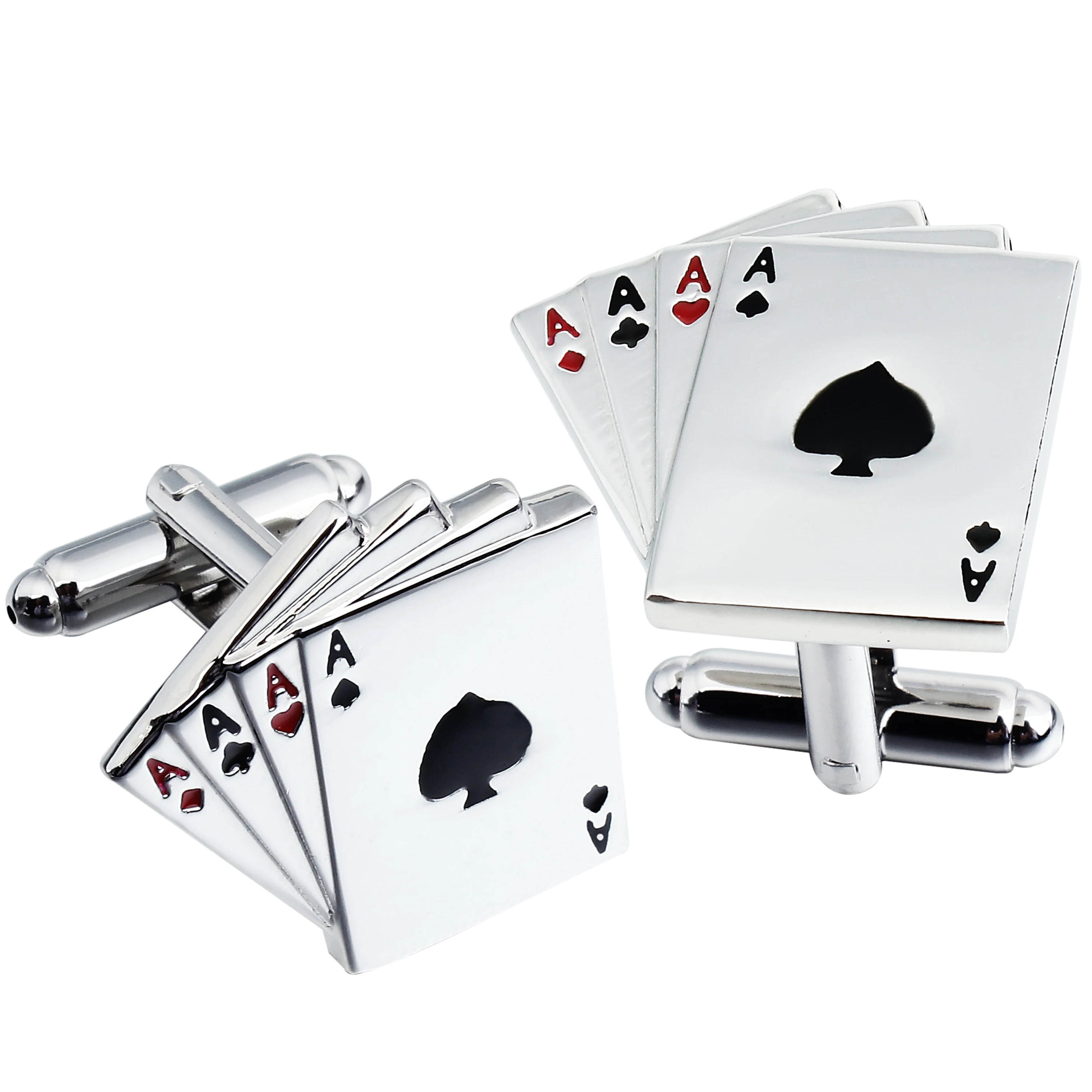 Men's Four Aces Playing Cards Cufflinks Silver Tone Poker Card Cuff Buttons Formal Business Casino Party Jewelry Accessory Gift