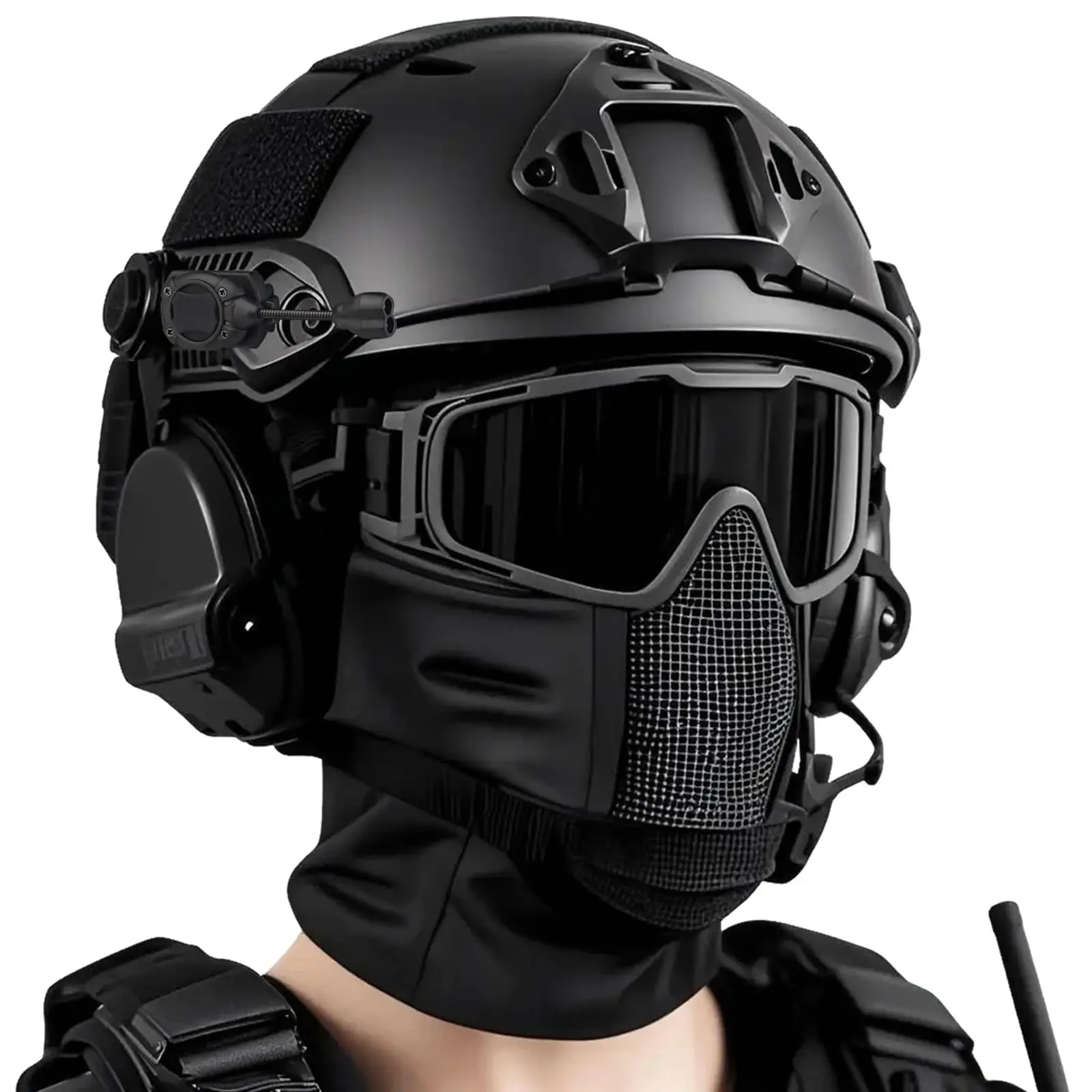 Tactical Airsoft Helmet Set with Mask Heandset Outdoor Field Protection Adjustable Helmet for Paintball CS Movie and TV Props