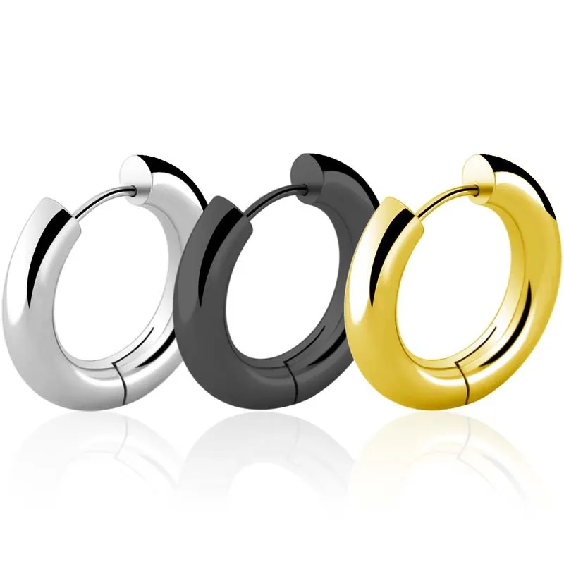Men\' s Earrings Stainless Steel Chunky Hoop Earrings For Man Round Circle Ear Hoops Punk Hip Hop Jewelry Couple Accessories