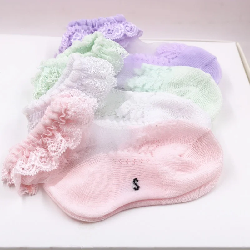 Baby Girls Lace Ruffle Socks Princess Children Newborn Accessories Purple Cotton Cute Mesh Elastic Ankle Short Socks Kids Girls