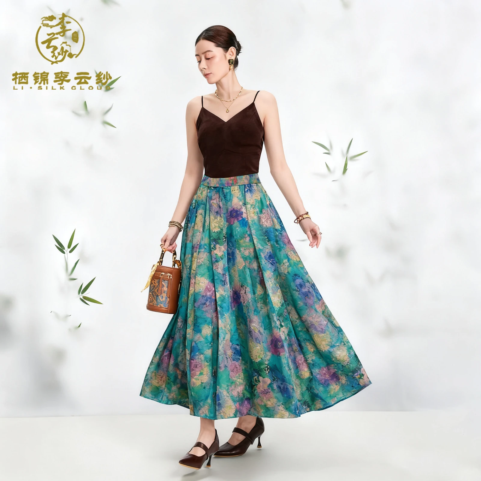 

LI SILK CLOUD xiangyunsha Long Skirt - Monet-Inspired Colors Oriental Style Guangdong Black Pearl Guangdong Gauze