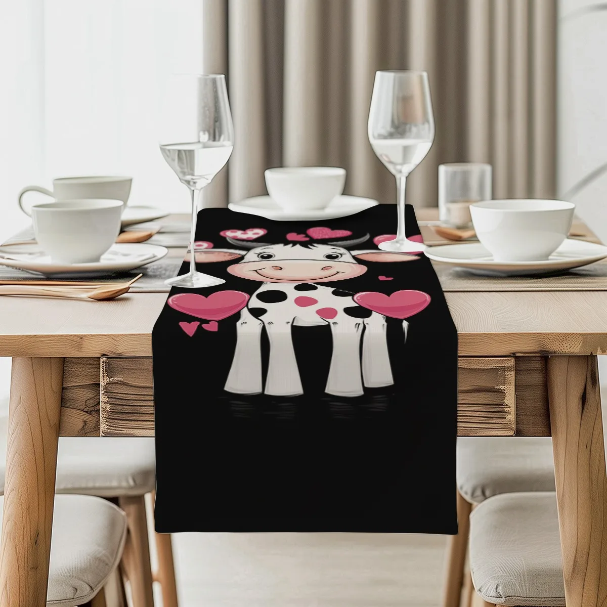 decor table runner Cute Cow and Hearts Valentine's Day Style Tablecloth for family dinner wedding parties,dresser scarf table de