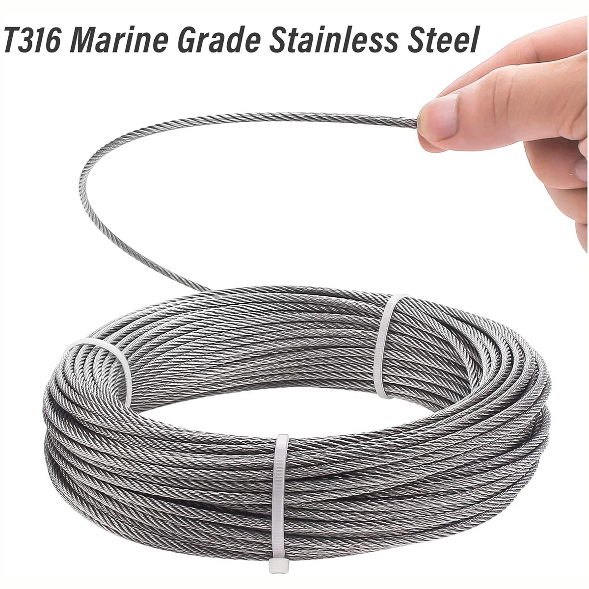 30 Meter/100 Feet 3MM 1/8\'\' Diameter Rustproof Stainless Steel 316 Grade 7X7 Wire Rope Cable Clothesline with Cutter