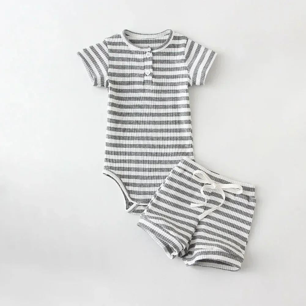 2Pcs Summer Baby Boy Clothing Sets Short Sleeve Bodysuit + Shorts Fashion Newborn Baby Clothes