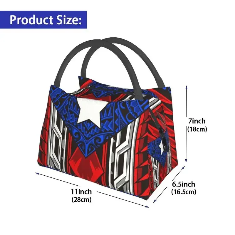 Puerto Rican Tribal Flag Insulated Lunch Tote Bag for Women Modern Boricua Resuable Thermal Cooler Food Lunch Box