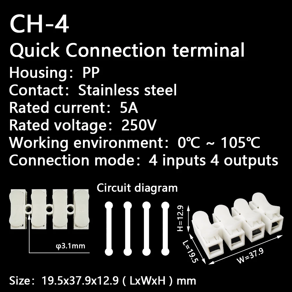 CH1 CH2 CH3 CH4 Quick Splice Lock Wire Connectors 1/2/3/4Pins Copper Electrical Cable Terminals For Easy Safe Splicing Into Wire