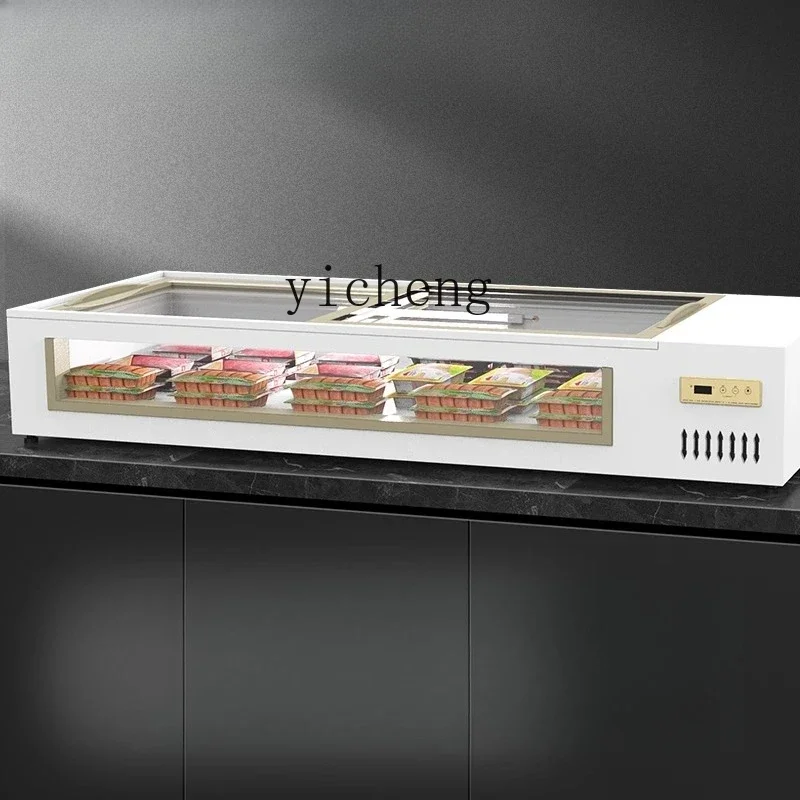 D27 Commercial Horizontal Barbecue Refrigerated Glass Display Cabinet Frozen Fresh-keeping Cabinet Stall Refrigerator