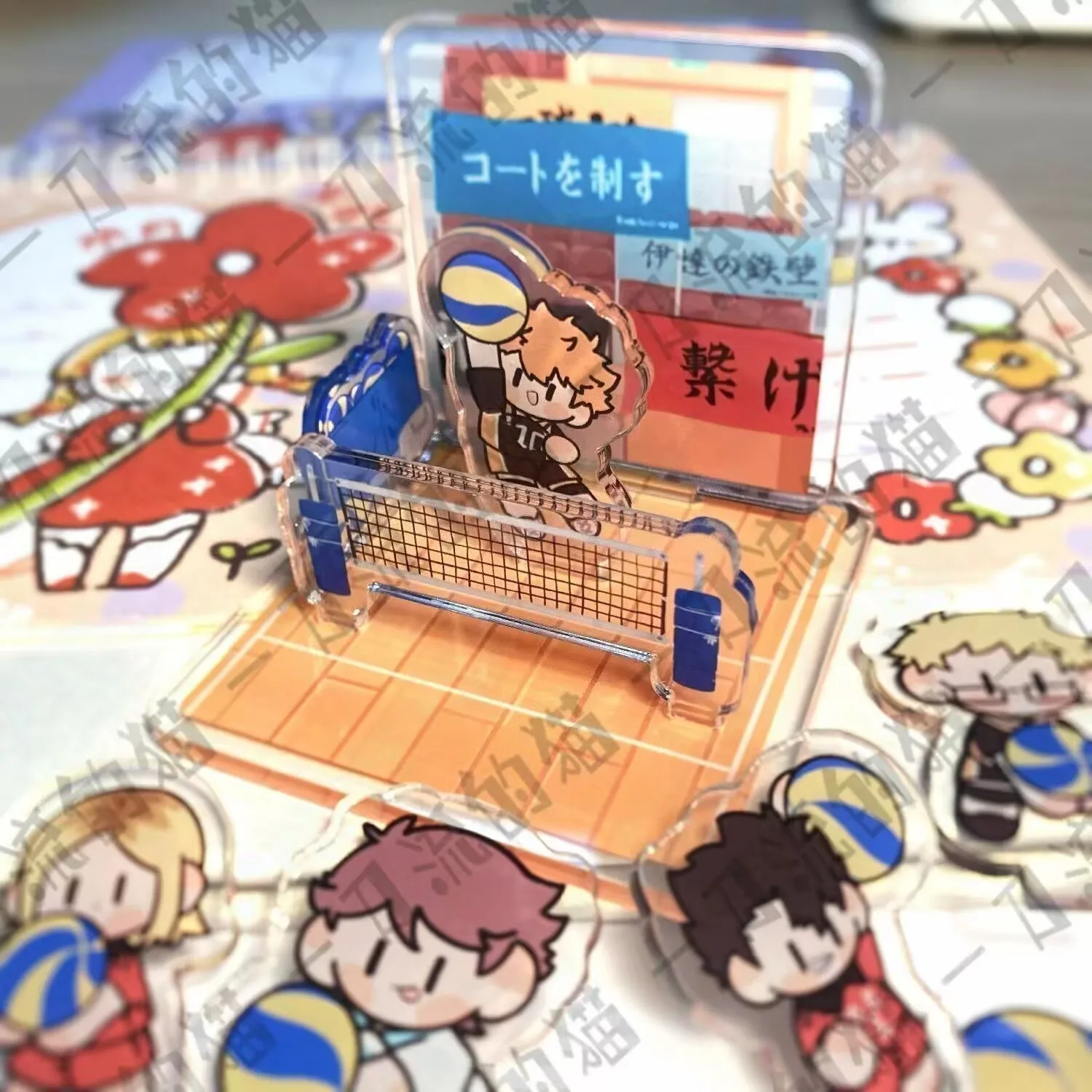 「ハイキュー!!」 アニメ周辺キャラクターの日向カゲヤマ、月島、川のクリエイティブシーンミニスタンディ学生フィギュア