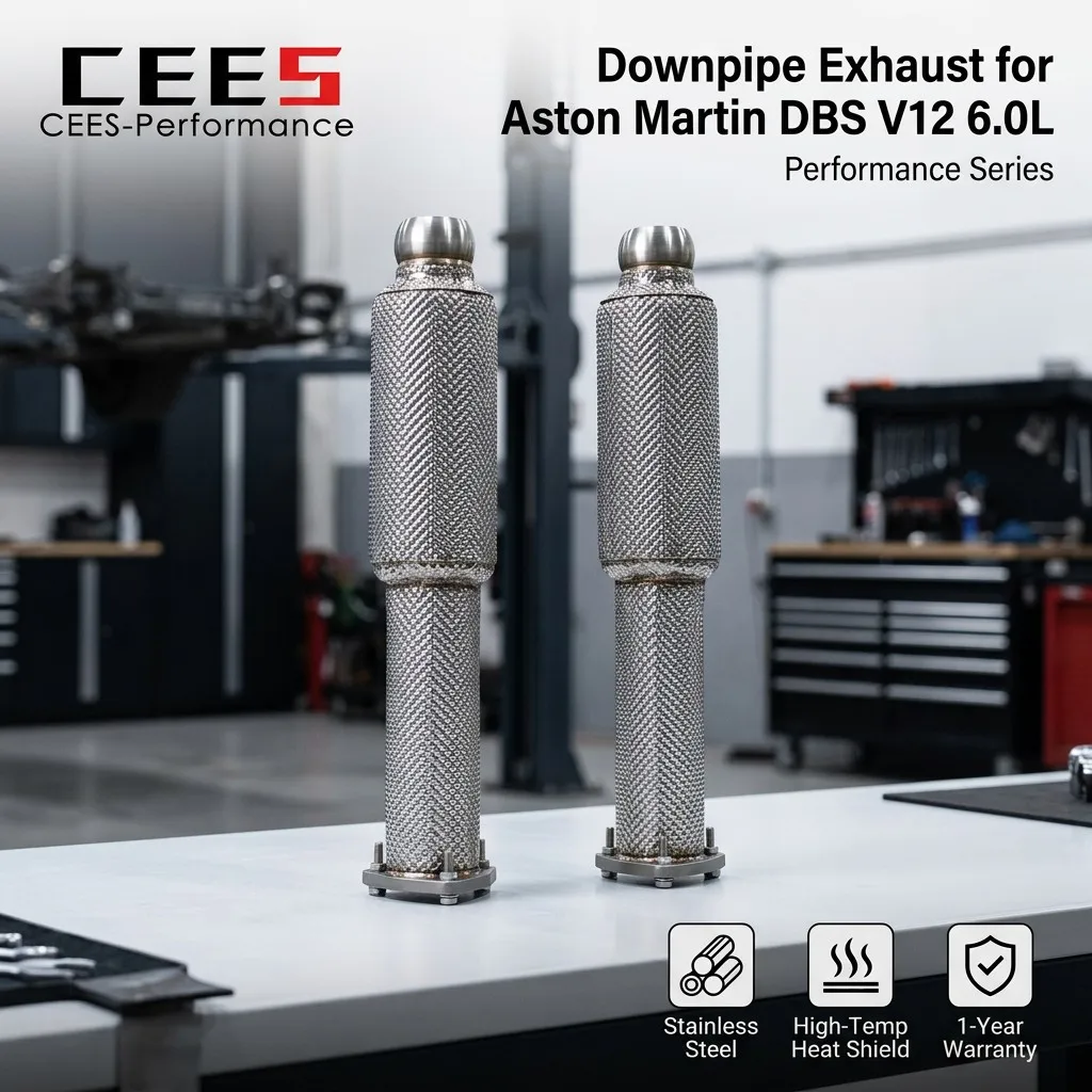 CEES Exhaust Pipe with Heat Shield for Aston Martin DBS V12 6.0L 2007-2013 Exhaust Downpipe Stainless Steel Free Flow Pipe