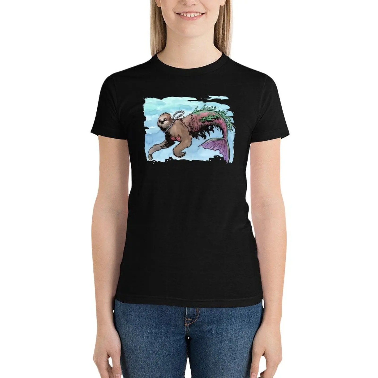 Herman the Mersloth (Sloth Mermaid) T-Shirt cute tops cute clothes plus size tops lady clothes cotton t shirts Women