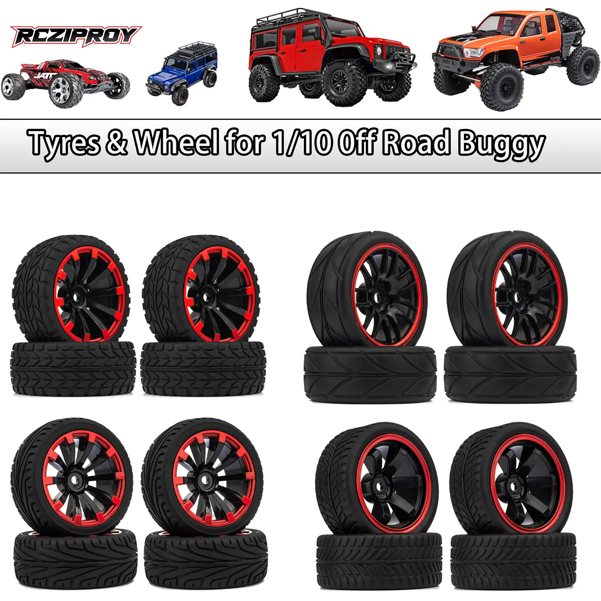 

RCZIPROY RC 12mm Hex Tires 2.55" Road Drift Off-Road Professional Racing Tires Universal for 1/10 1/12 1/16 RC Car Tracker Buggy