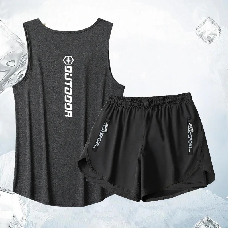 

Fitn Ice Silk Speed Dry Men's Summer Running Training Suit Svel Vest orts Youth Athletic Baskeall Sportswear
