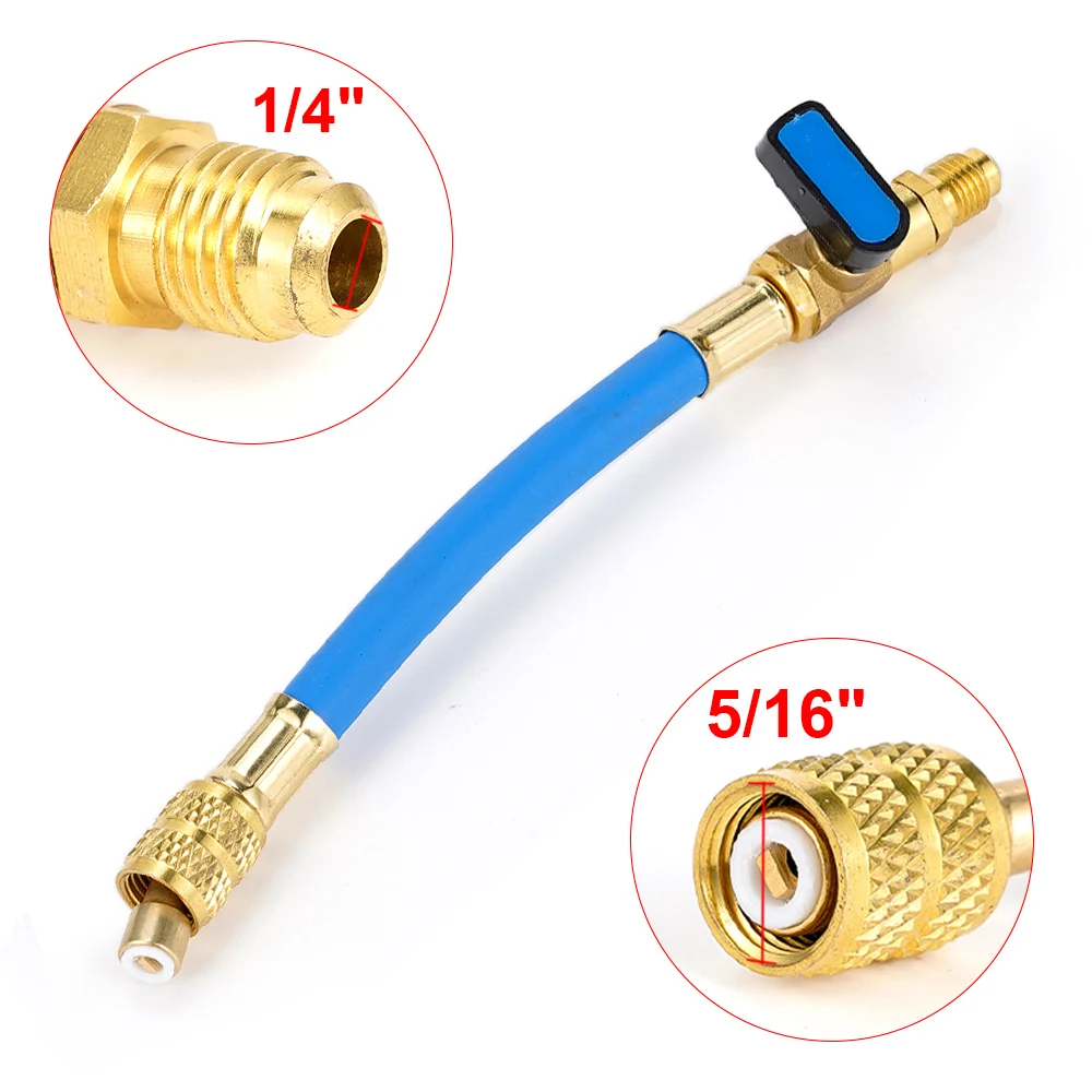 Car Refrigerant Charging Hose with ball valve Tube AC Car Air Conditioning  Charging Manifold Gauge 800-3000PSI 1/4\