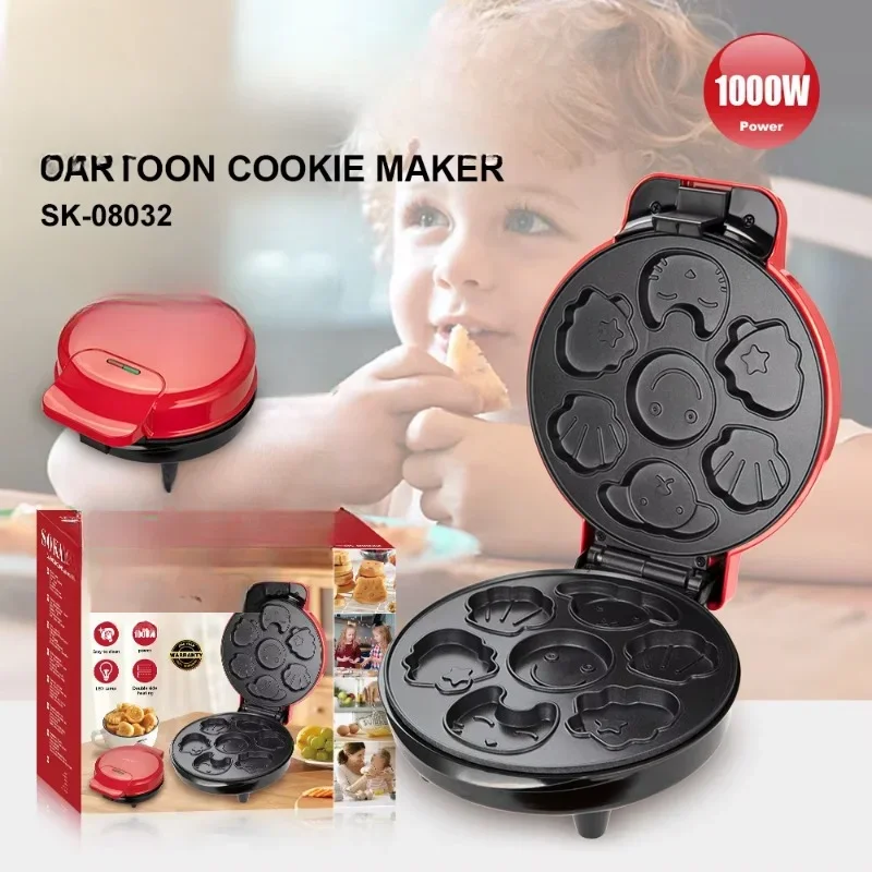 Pembuat wafel peralatan dapur, pembuat wafel elektrik Mini, untuk rumah 7 lubang, pembuat kue Crepe untuk anak-anak