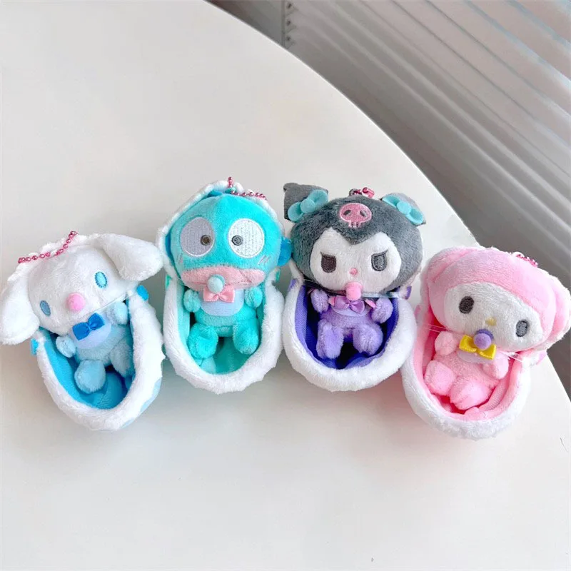 Kawaii Cartoon Anime Sanrioed Baby Cradle Series Toys My Melody Kuromi Cinnamoroll Soft Doll Bag Pendant Kids Gift