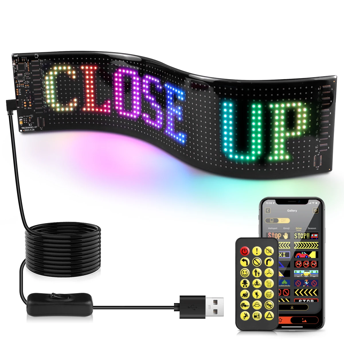 USB 5V Scrolling Advertising LED Sign Bluetooth App Control Logo Light Custom Text Pattern Animation Programmable Display Board