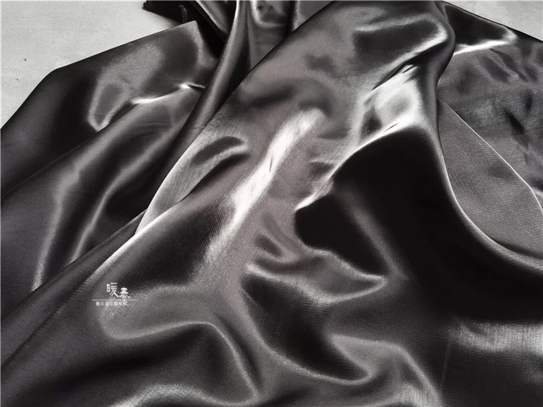 Liquid Reflective Silk Satin Fabric Shiny Black Metallic Luster Silkblend Organza DIY Decor Shirt Dress Clothes Designer Fabric