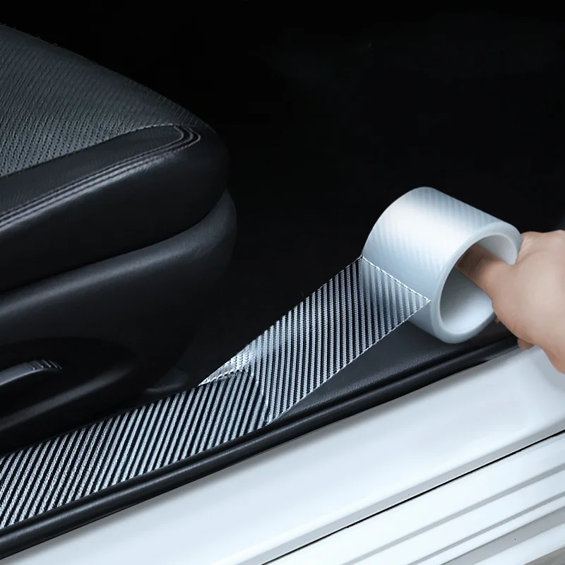Película protectora de umbral de coche de fibra de carbono 3D, pegatinas impermeables antiarañazos para protección de borde de alféizar de puerta de coche
