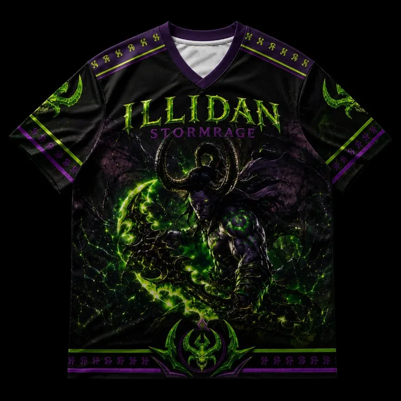 Purple Green Demon Warrior V Neck Hockey Jersey, All Over Print Mesh Short Sleeve Uniform, Unisex Streetwear