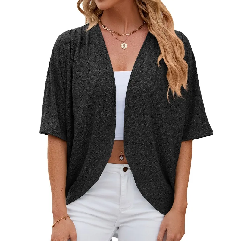 2024 Women\'s Sun Protection Shirt Circle Cardigan Summer Fashion Versatile Solid Color Loose Top Short Sleeves Ladies Clothing