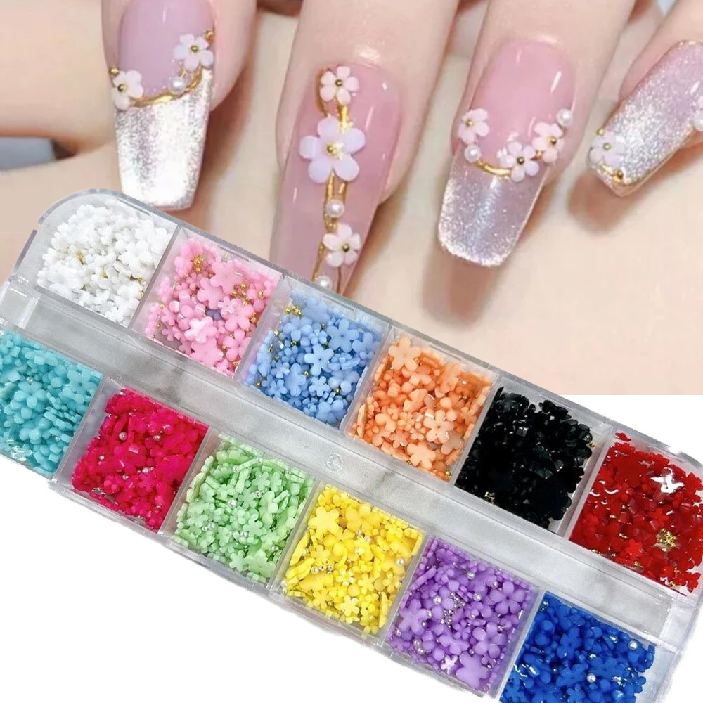 Mini Resin 3D Flowers for Nail Decoration 100-1000pcs 3D Flower Nail Charms with Caviar Bead for Acrylic Nail Flowers Nail Decal