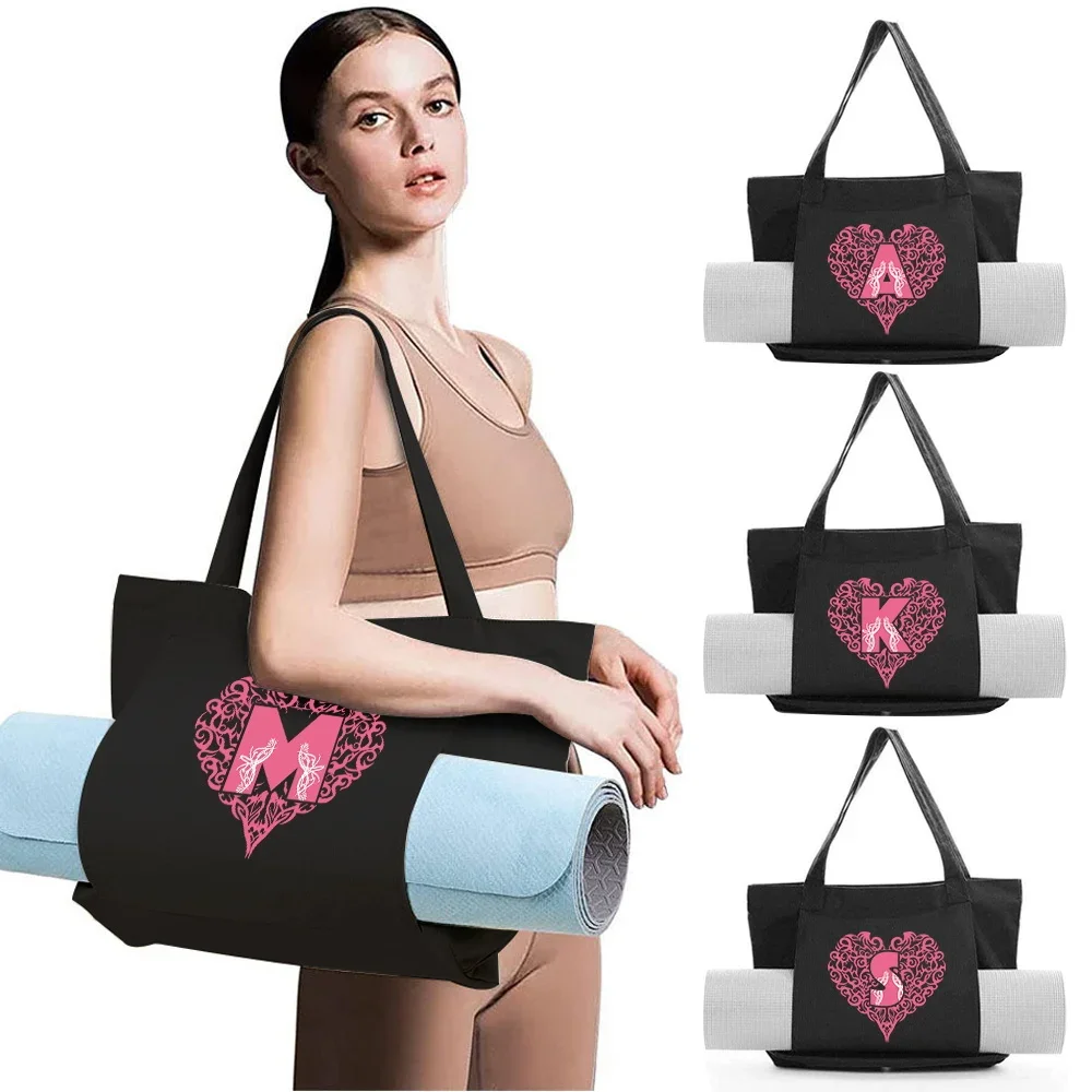 

Women's Yoga Mat Tote Bag Gym Bags Portable Canvas Handbag Large-capacity Pilates Shoulder Bags Storage Love Printing Series