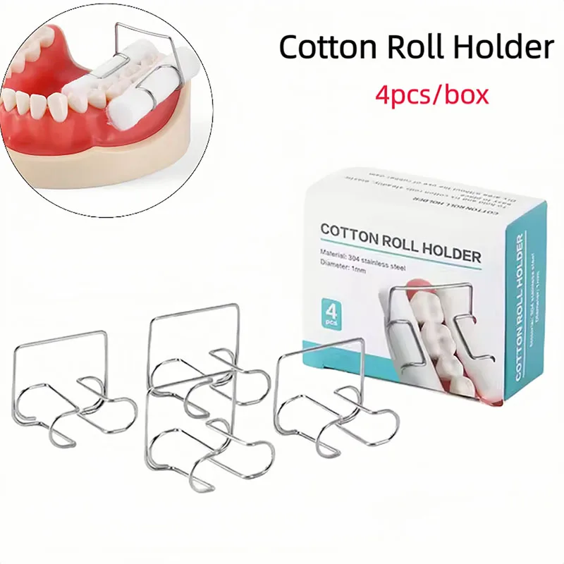 4pcs/box Dental Cotton Roll Holder Clip Stainless Steel Autoclavable Dental Orthodontic Clinic Tool Lab Supply Cotton Holders