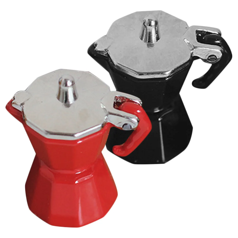 

2 Pcs Miniature Coffee Pot Espresso Machine House Kitchen Prop Realistic Metal Decor Mini House Accessories Red Black Toy