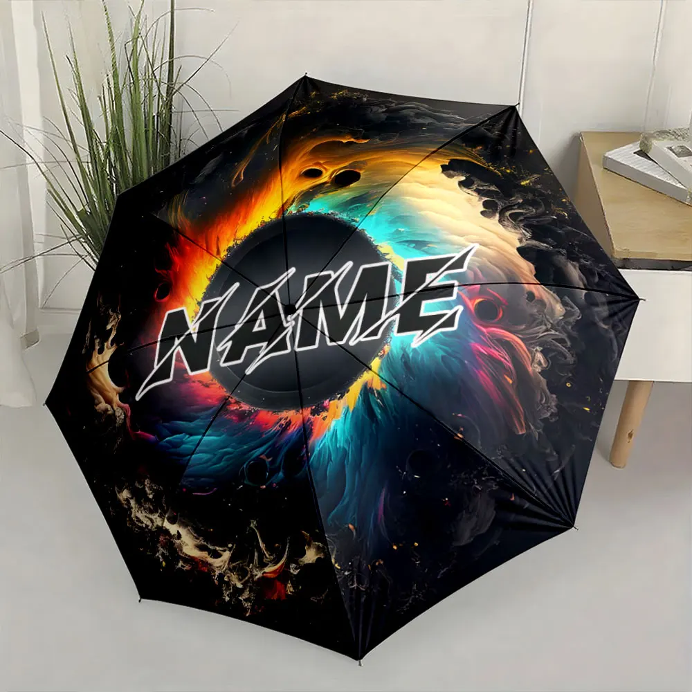 Custom Name Umbrella,Colorful Abstract Swirl Pattern Umbrella with Bold Text Design