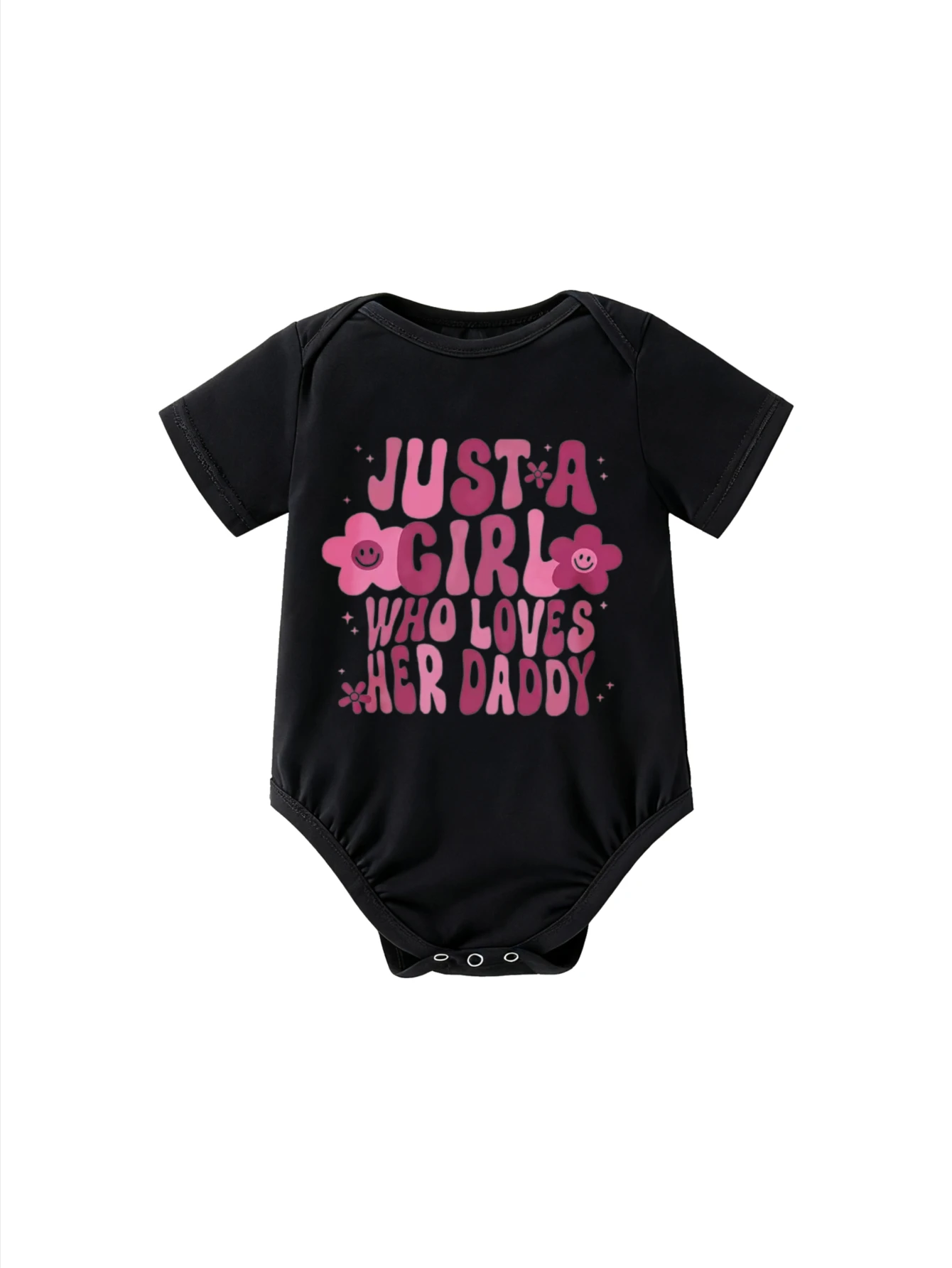 

Children's Black Bodysuit JUST A GIRL WHO LOVES HER DADDY Pink Floral Text Graphic Unisex For Babies Photo Outfit