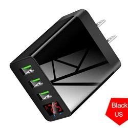 3 Ports USB Charger Quick Fast Charging Wall Adapter with LED Digital Display For Samsung S23 Xiaomi 14 Pro Huawei Mate 60 Redmi
