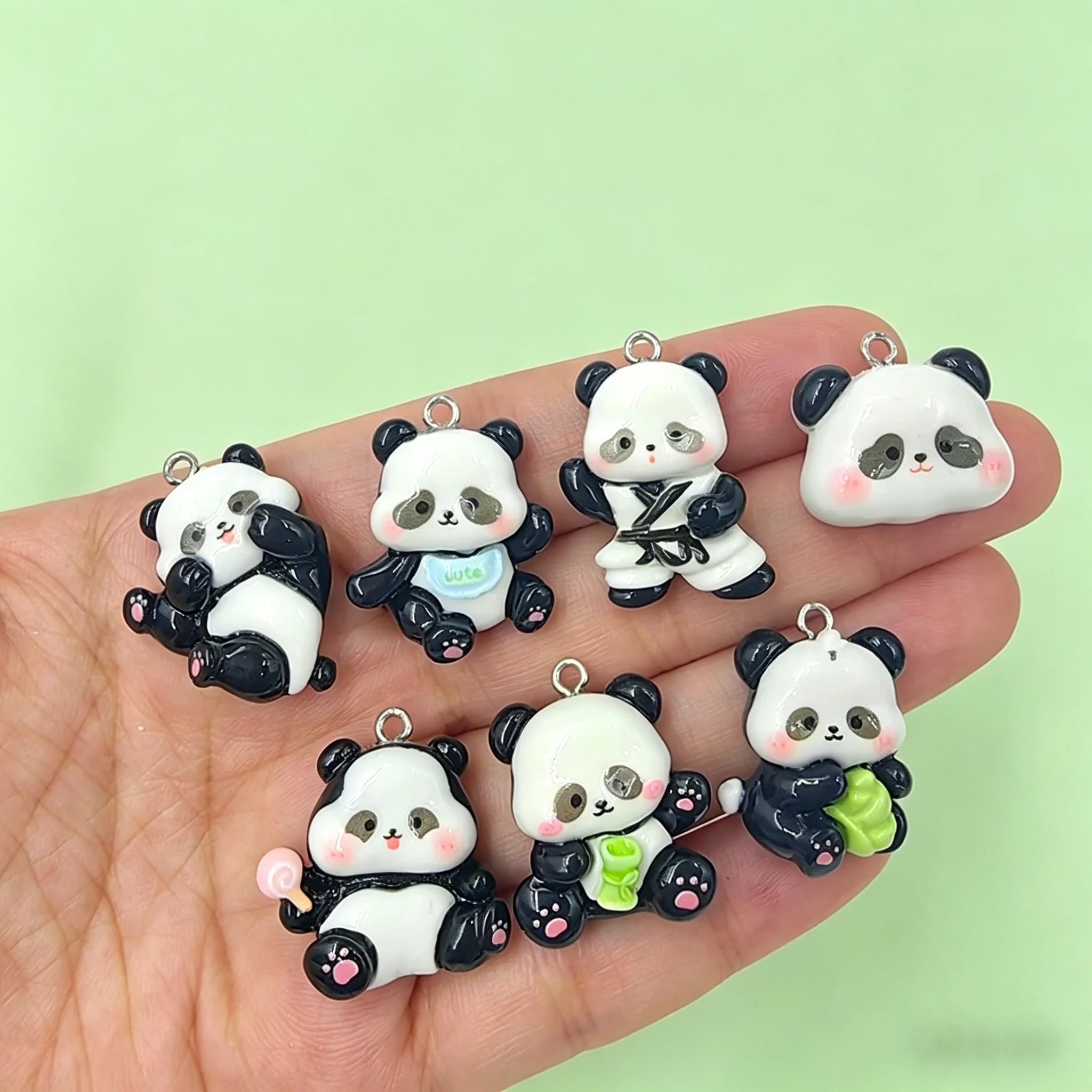 10Pcs Kung Fu Panda Resin Pendants Cute Cartoon Sport Animal Charms DIY Craft Findings for Jewelry Making Projects