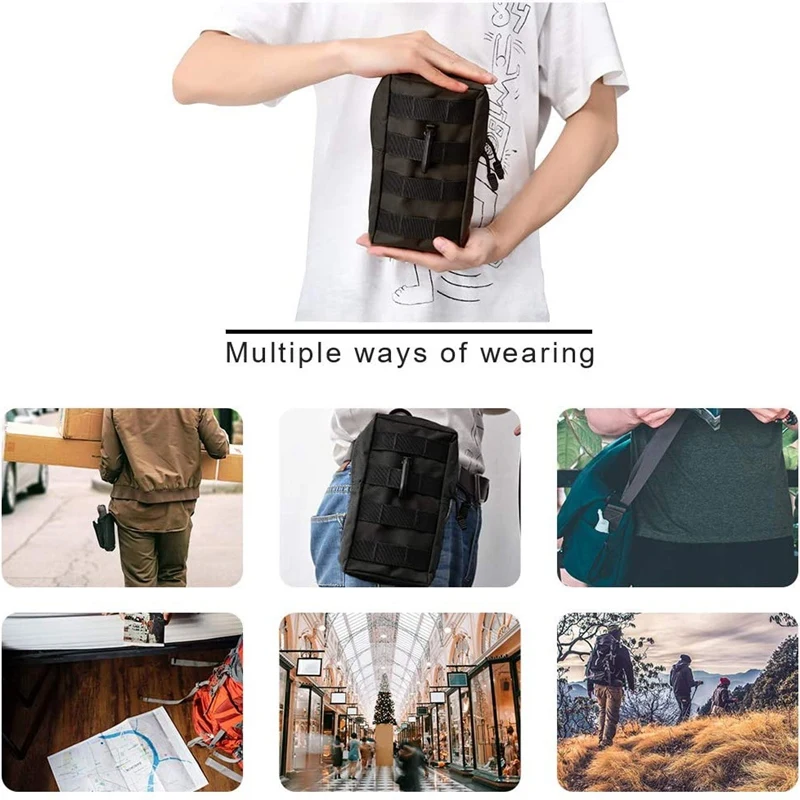 Molle Pouches With 3 Pcs D-Ring Locking Compact Utility Waist Pouch For Camping Hiking Outdoor 2 Pack