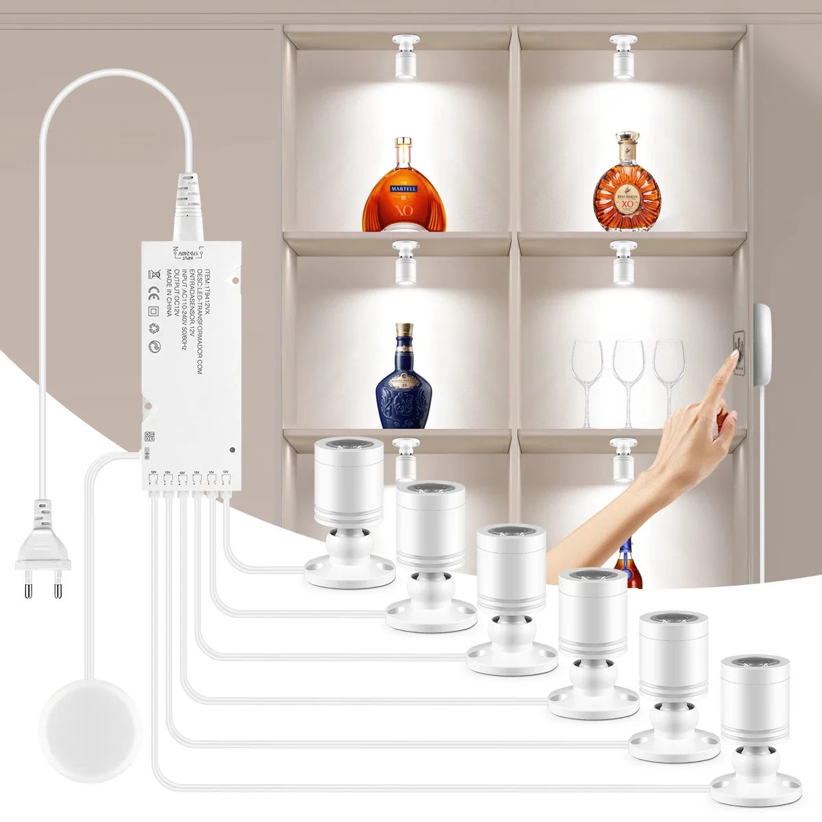 

Светодиодный прожектор 12В для декоративной подсветки с сенсорным диммером, подходит для винных шкафов, сувенирных и ювелирных витрин, полок для хранения