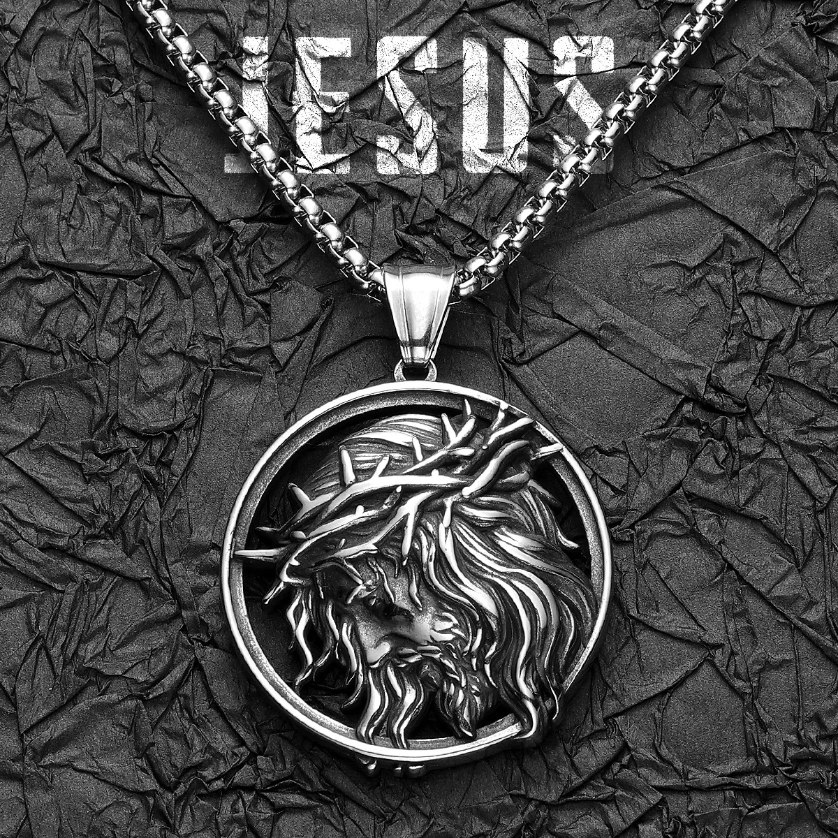 Couronne d'épines chrétien jésus en acier inoxydable pour hommes, colliers avec pendentif, chaîne, amulette puissante pour femmes, bijoux cadeaux, vente en gros