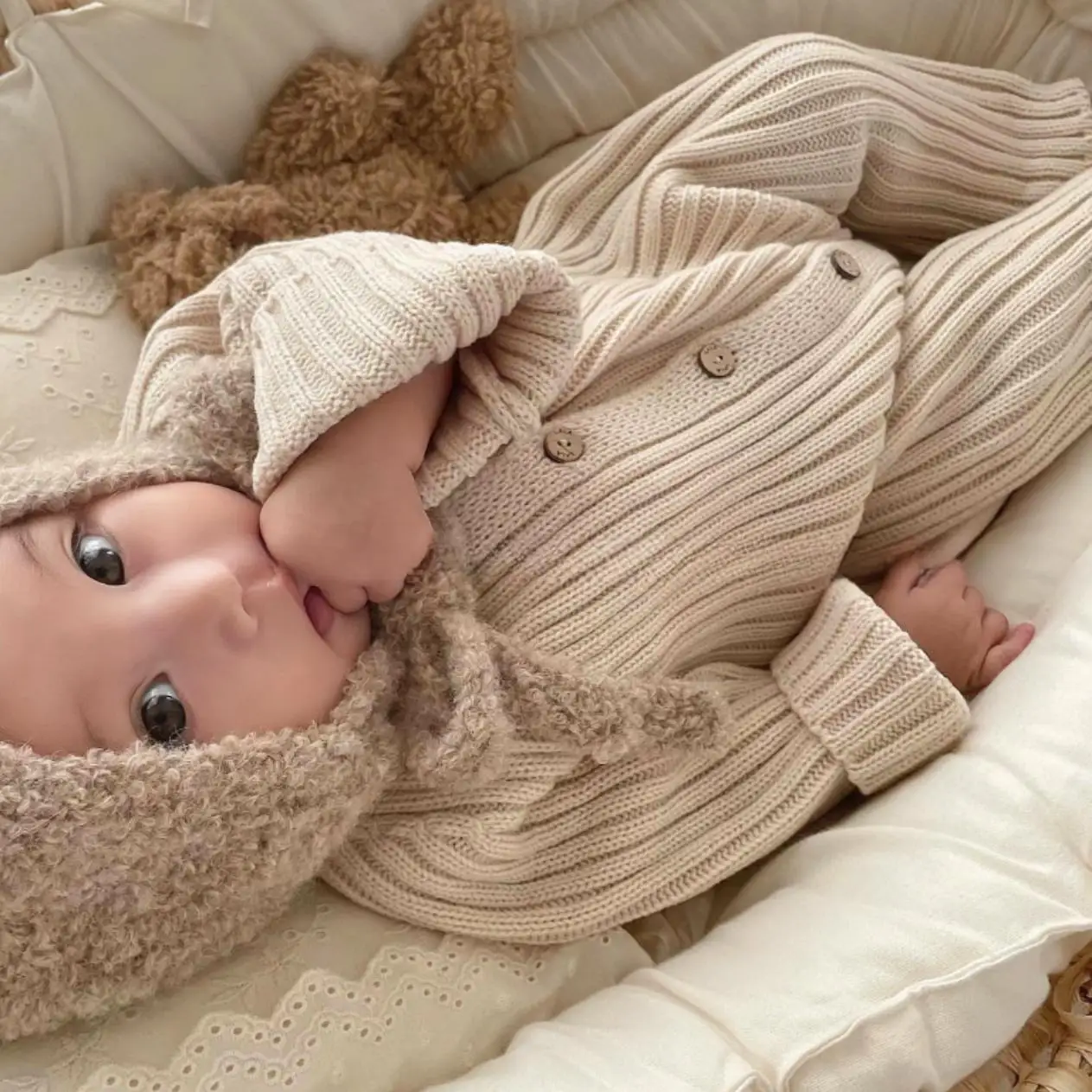 Ircomll Infant Jumpsuits Knitted Solid Color O'neck Baby Boys&Girls Romper Bodysuit Baby Clothes For Toddler Boy&Girl 0-24m