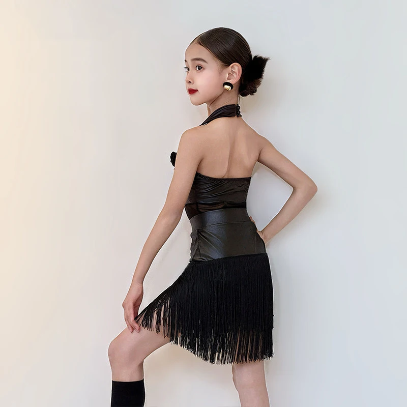 2026 Children'S Ballroom Dance Clothes For Girls Leather Latin Dance Fringed Dress Kids Performance Latin Dance Costume