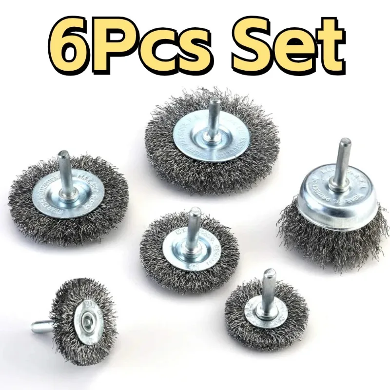 

6Pcs Set Wire Brush Wheel Cup Brush Set for Drill Dremel Rotary Tool Wire Brush Abrasive Tool Brass Coated Polishing