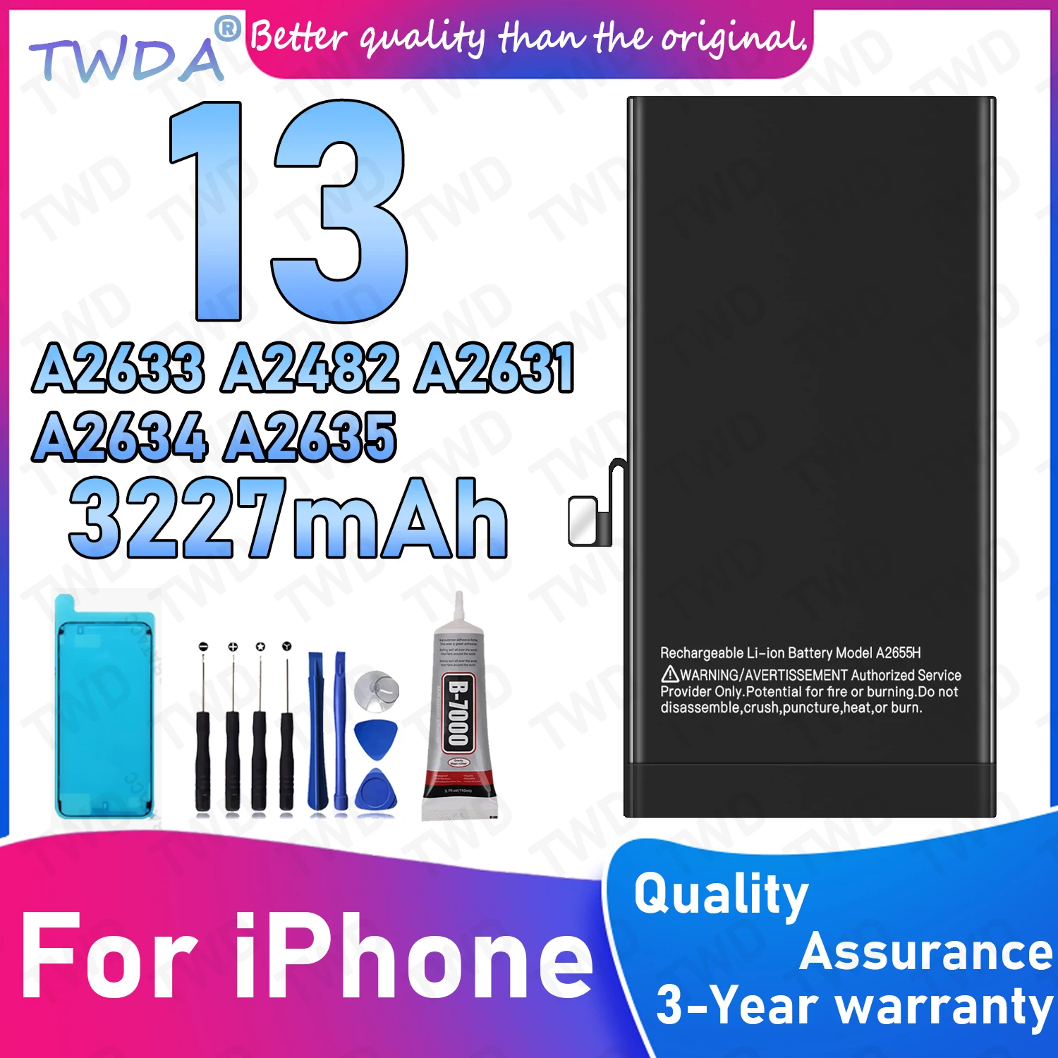 

A2655H Large capacity 3227mAh Battery For iPhone 13/A2633/A2482/A2631/A2634/A2635 Batteries New High Quanlity+Free Tools