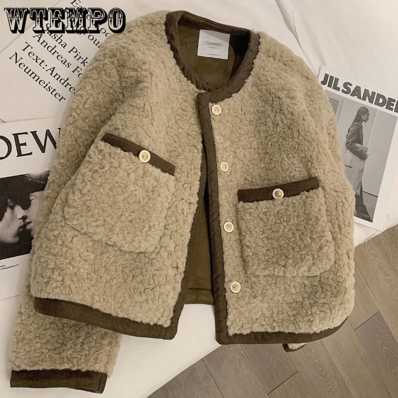 WTEMPO Women\'s Fur Jacket Loose Button Up Coat Plush Cardigan Ladies Long Sleeve Crop Sherpa Outwear Winter Fall Clothes Women