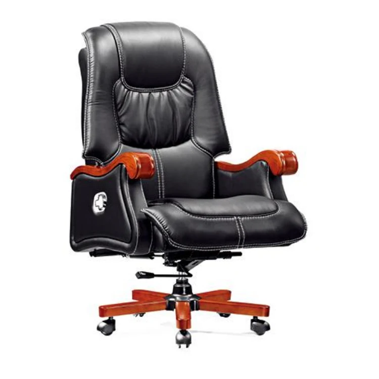 

Business Wholesale Luxury Popular boss Chair Executive Wooden Armrest Swivel Leather Office Chair