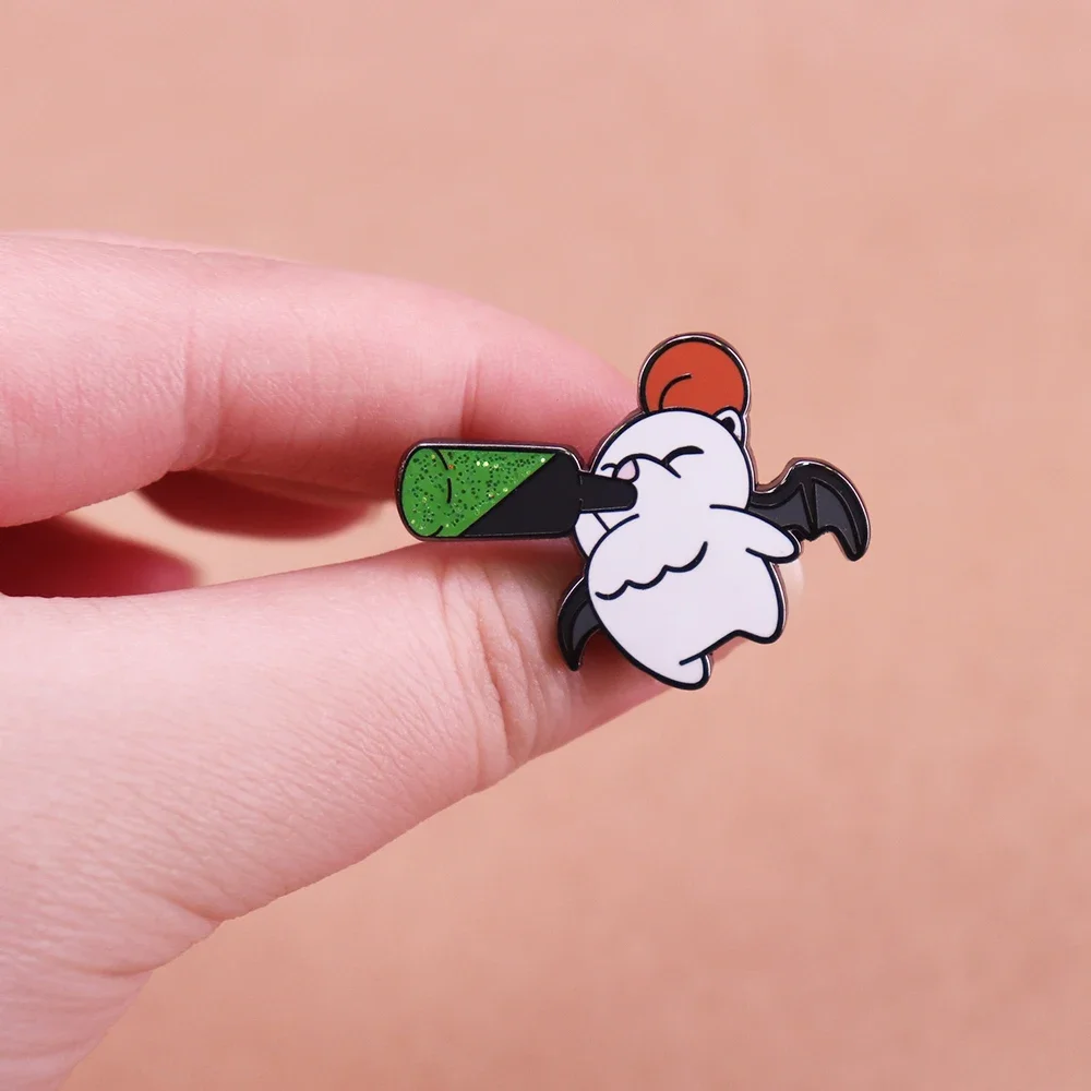Lindo Pin esmaltado Drunk Moogle Final Fantasy XIV insignia de personaje Gamer joyería accesorios colecciones