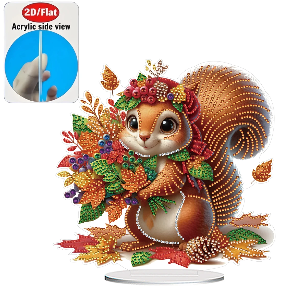 2D / Flat 1pc Autumn Squirrel Acrylic Welcome Plaque Diamond Painting Desktop Ornament Set, Shiny Wall Decor, Holiday Gift