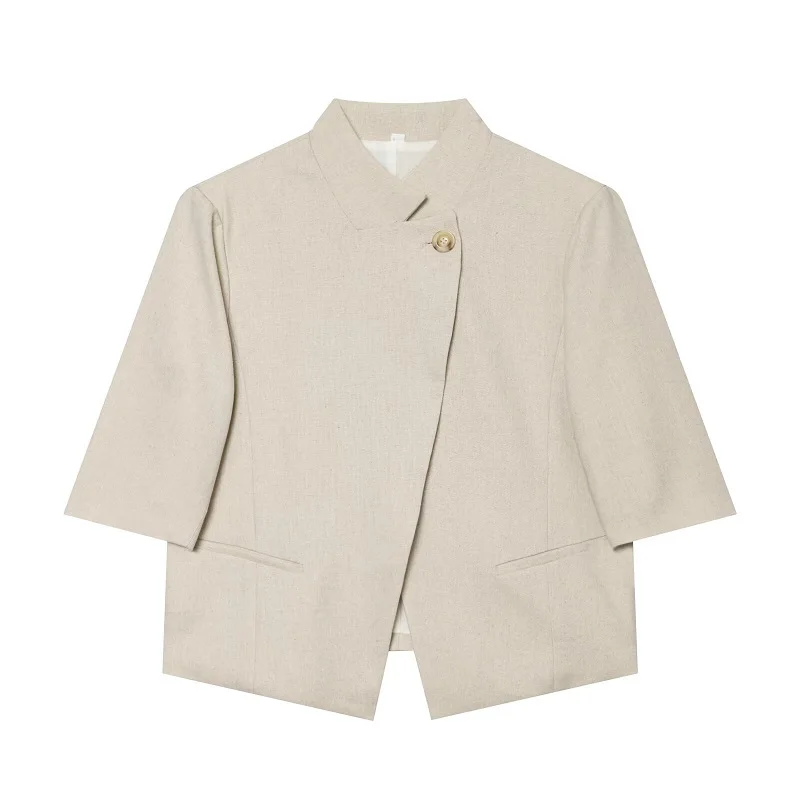 MUJER Büro-Cropped-Blazer für Damen, zweireihiger Freizeitblazer, kurzärmelige figurbetonte Jacken für Damen, neu in der Kategorie Oberbekleidung – Detail 2