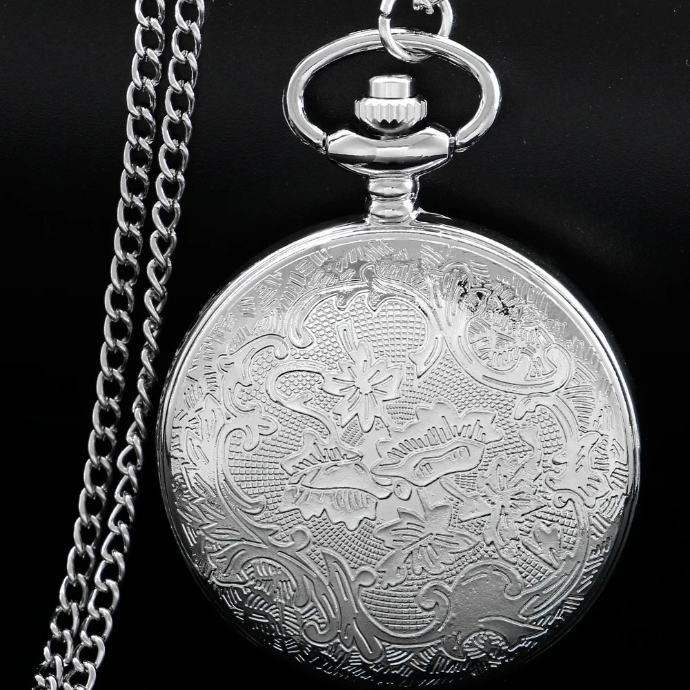 Silver Chinese Characteristic Dragon Shaped Pocket Watch Men's High Quality Necklace Timing Pendant Women's Jewelry Gift Clock