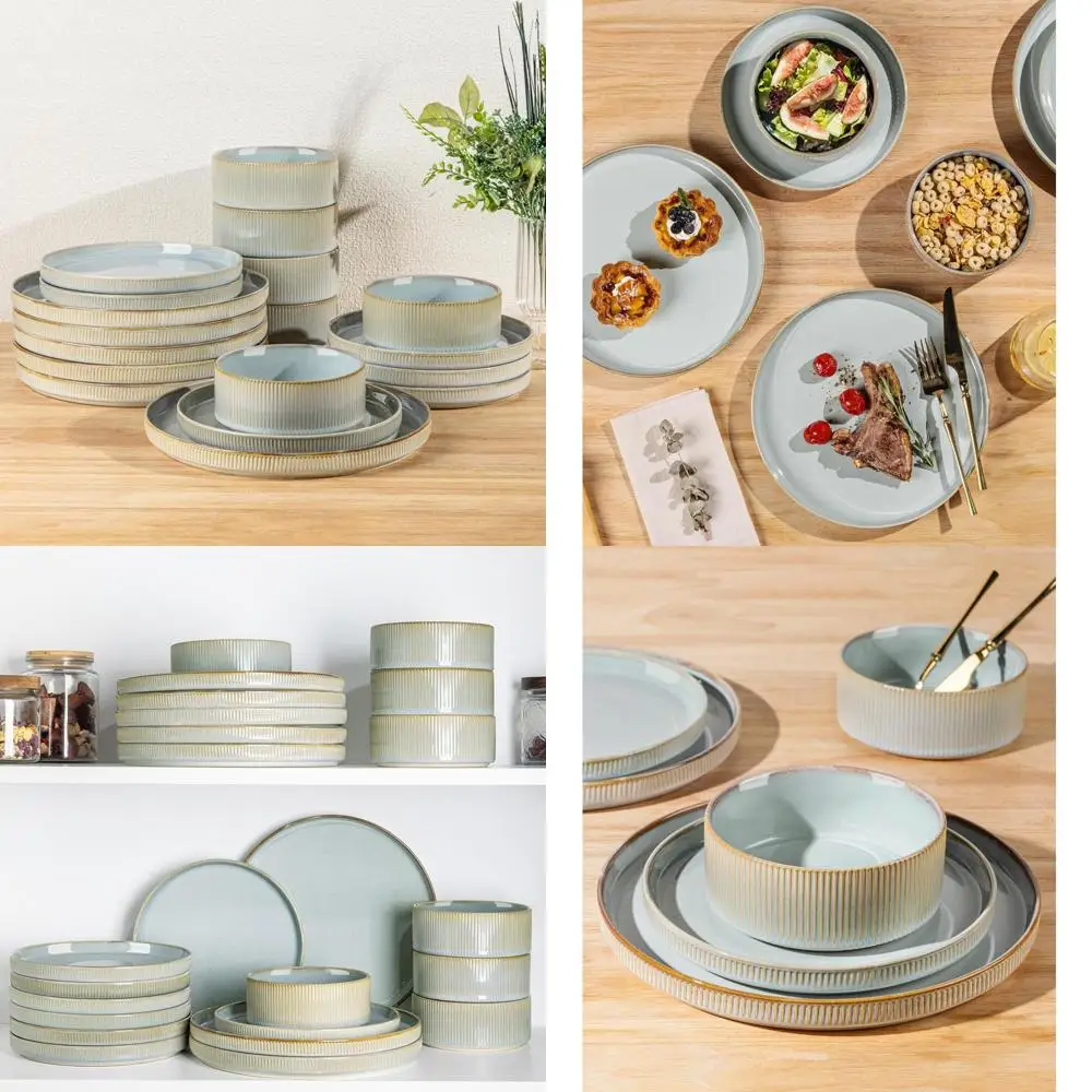 

Terra Ceramic 18-Piece Dinnerware Set for 6, Lightweight Porcelain with Speckled Design and Scratch-Resistant Plates and Bowls