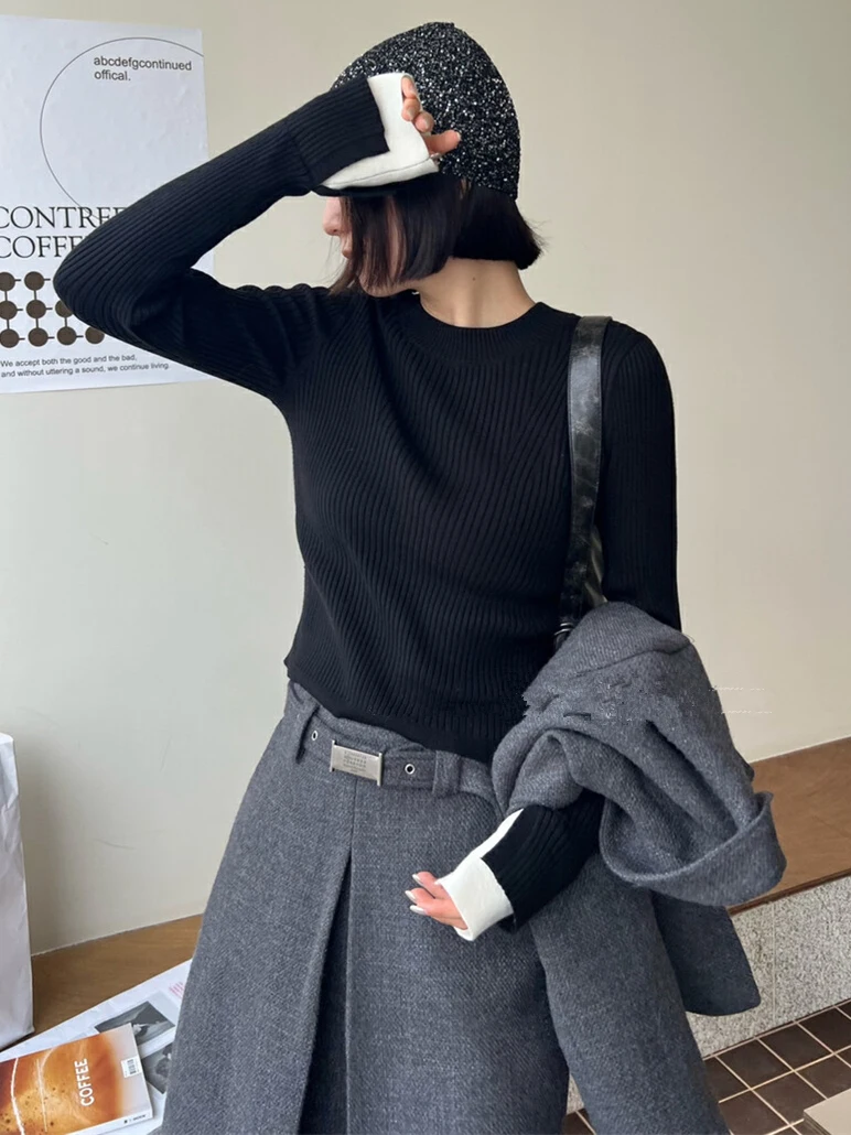 

Облегающий круглый вязаный топ Ne Color Blo, женский модный осенне-зимний свитер Bell Sve Base irt Design Sensation