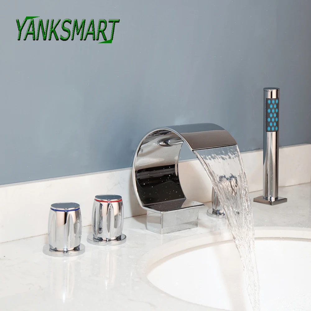 

YANKSMART Bathroom Bathtub Faucet Deck Mount washbasin bathroom tap 3 Pcs cold and hot water Mixer Taps Basin Set